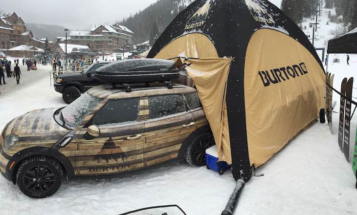 An inflatable 10x10 GYBE tent for snowboard company Burton.