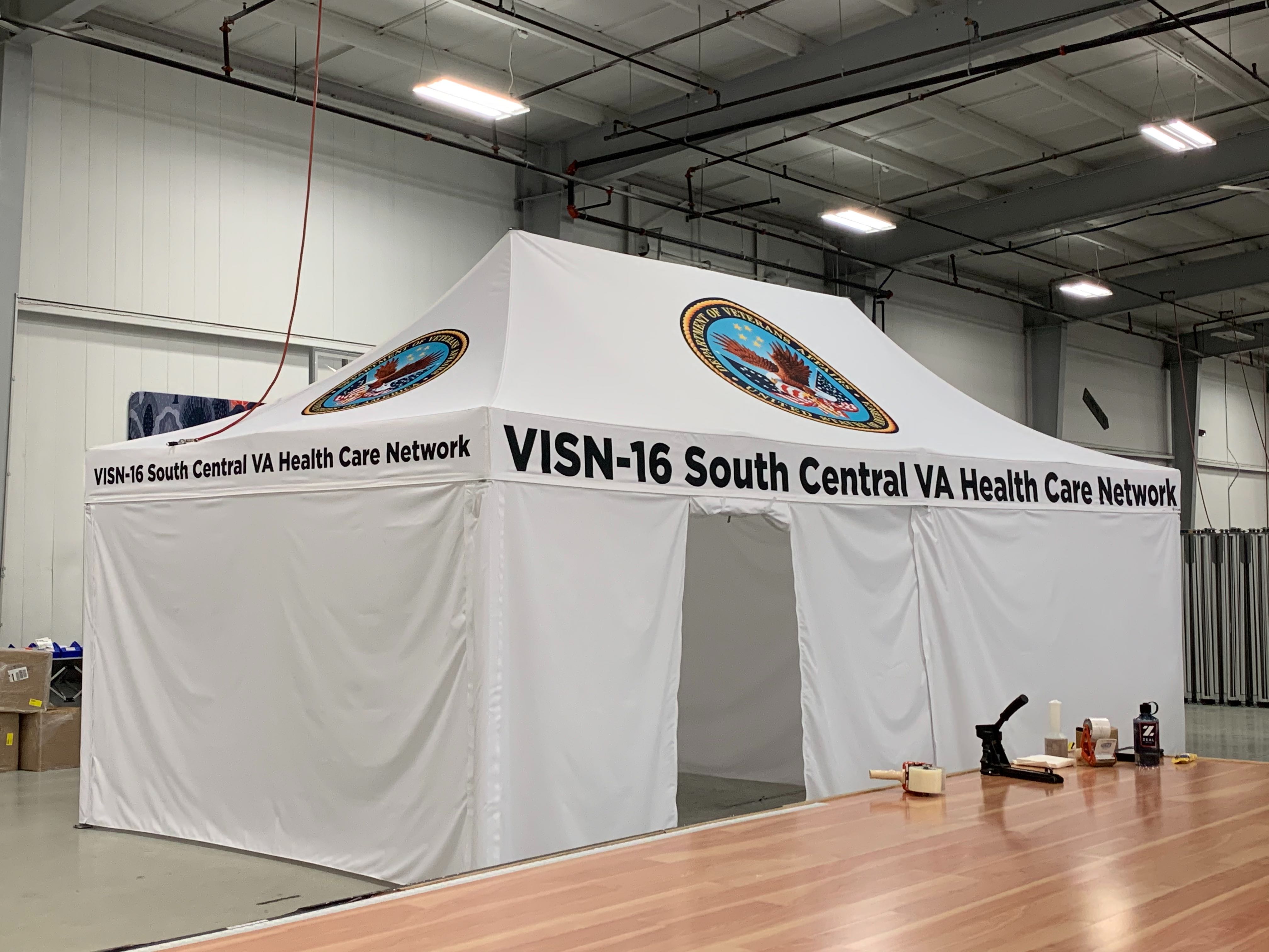 white medical tent with VA logo