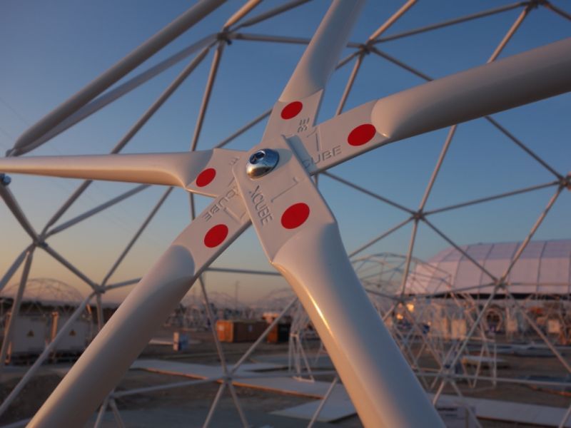 closeup of geodesic dome connection joint