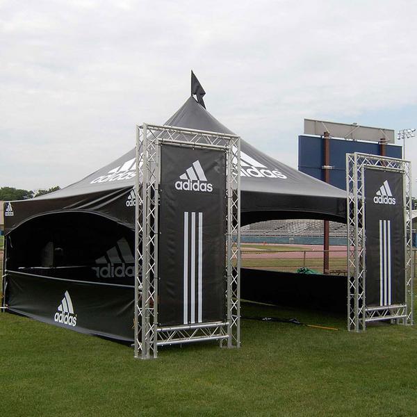 Black Adidas branded experiential truss structure