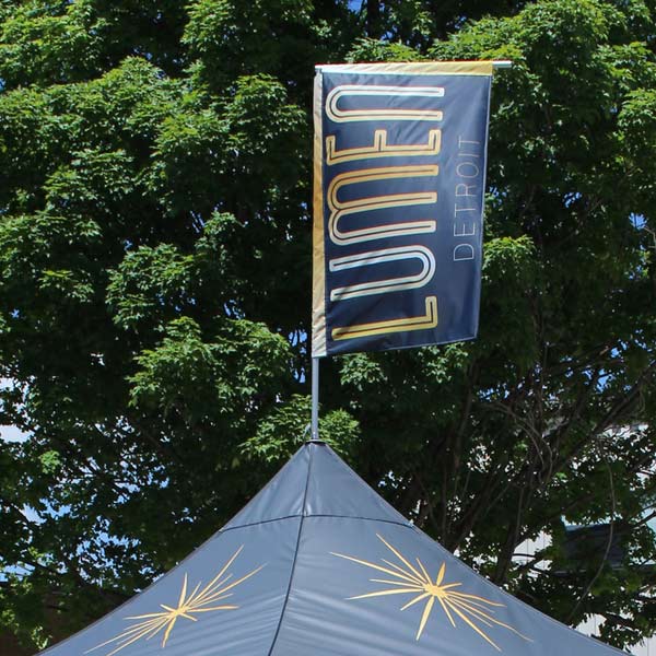 Custom blue peak flag for MONARCHTENT