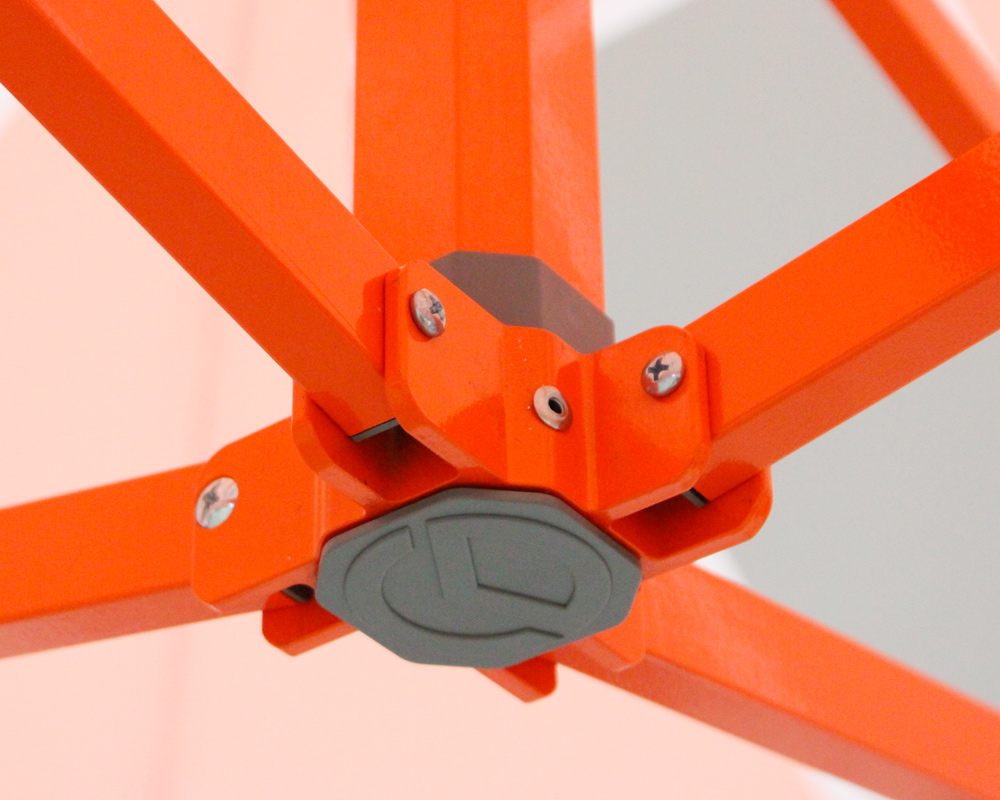 example of an orange pop up tent frame custom made for the University of Miami