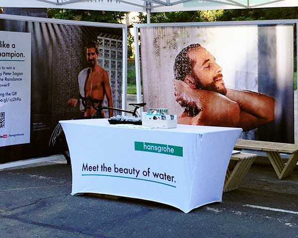 Custom printed stretch table cover for events