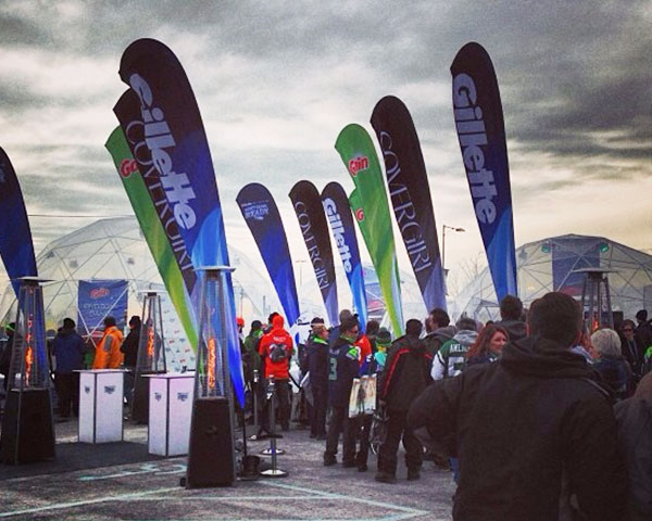 Custom printed teardrop shape event flags.