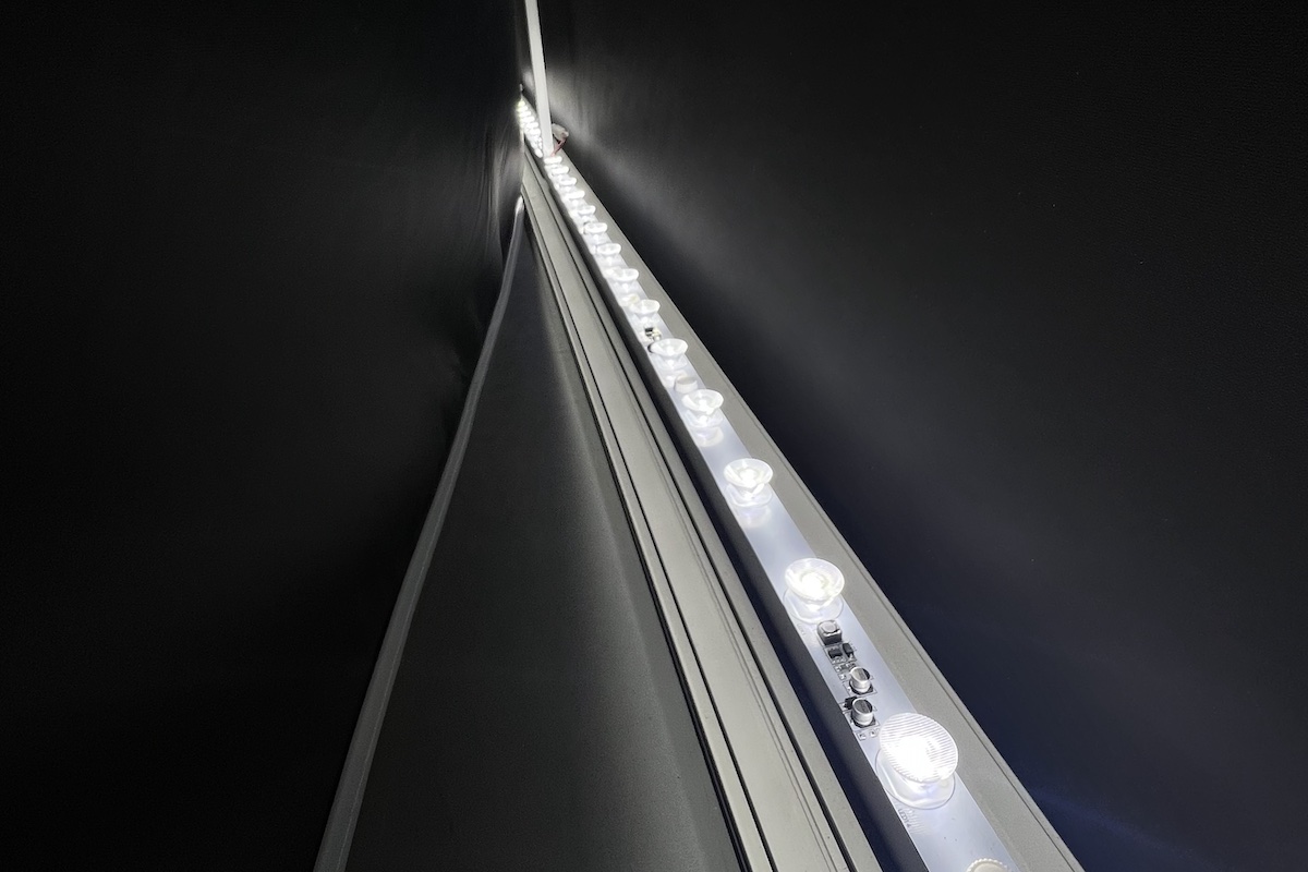 An LED light strip inside an SEG lightbox frame.