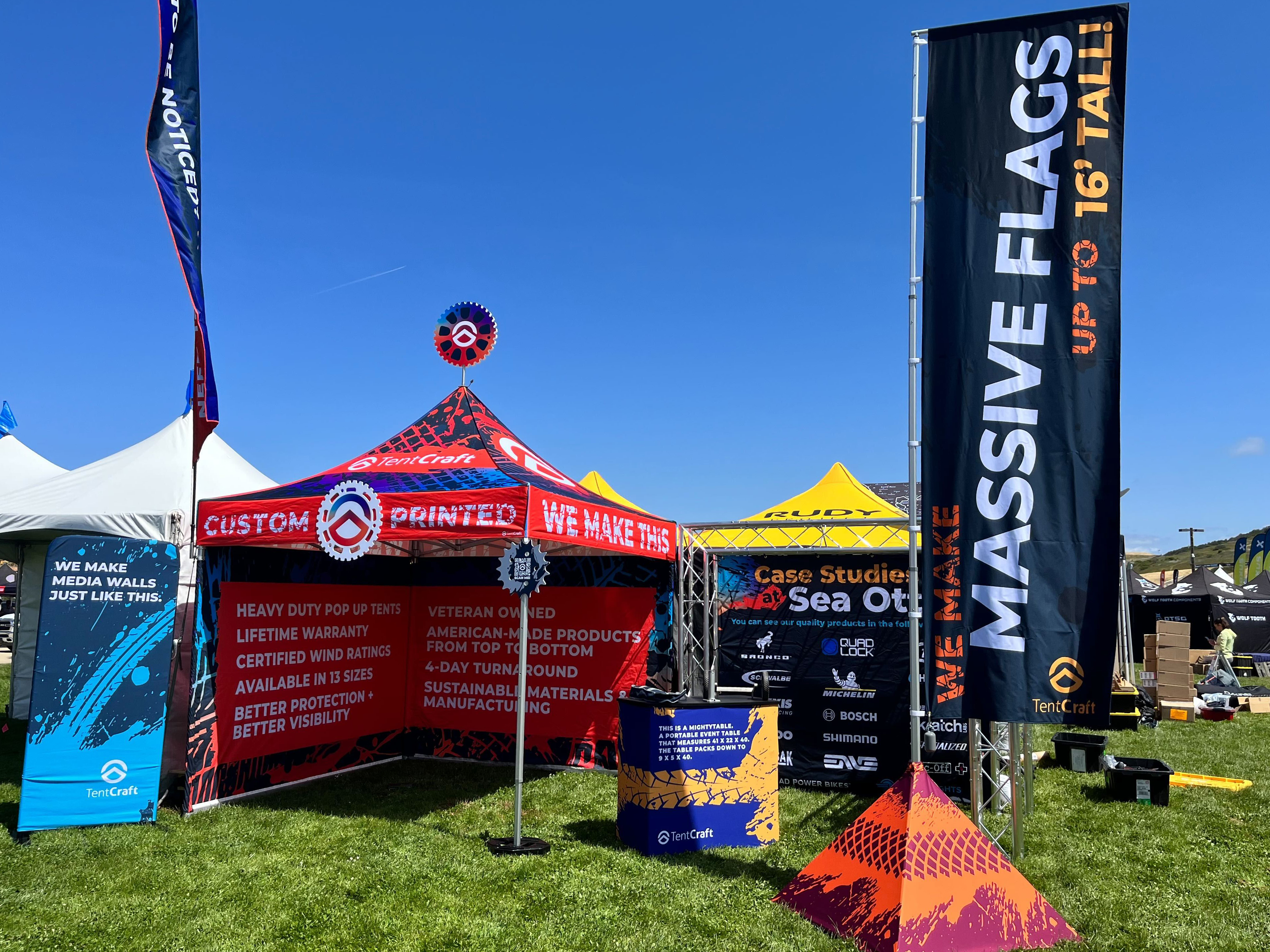 TentCraft 2023 Sea Otter Classic Setup With Lollipop and On-tent Rigid Signs