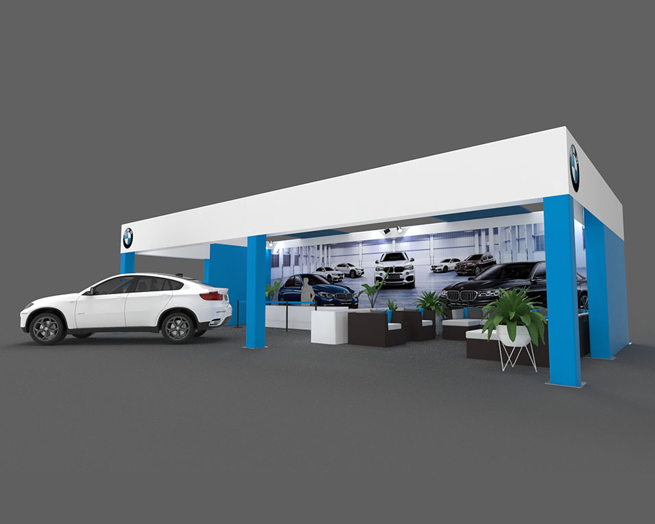 Rendering of a trade show setup for BMW