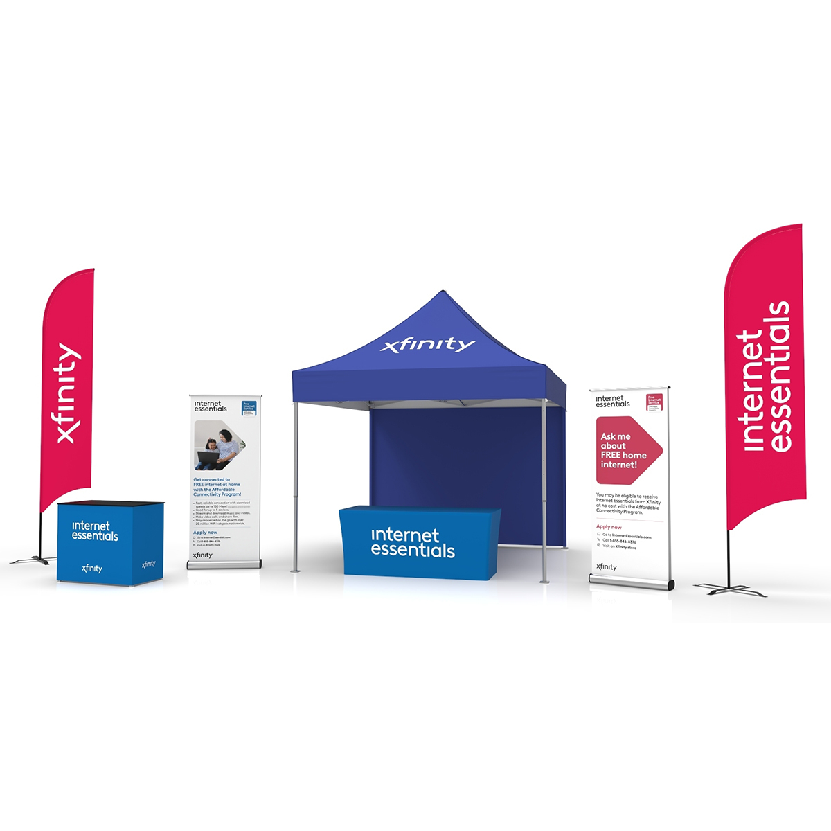 Xfinity Event Rendering With MONARCHTENT, flags, pull up banners, mightyTABLE and table Cover.