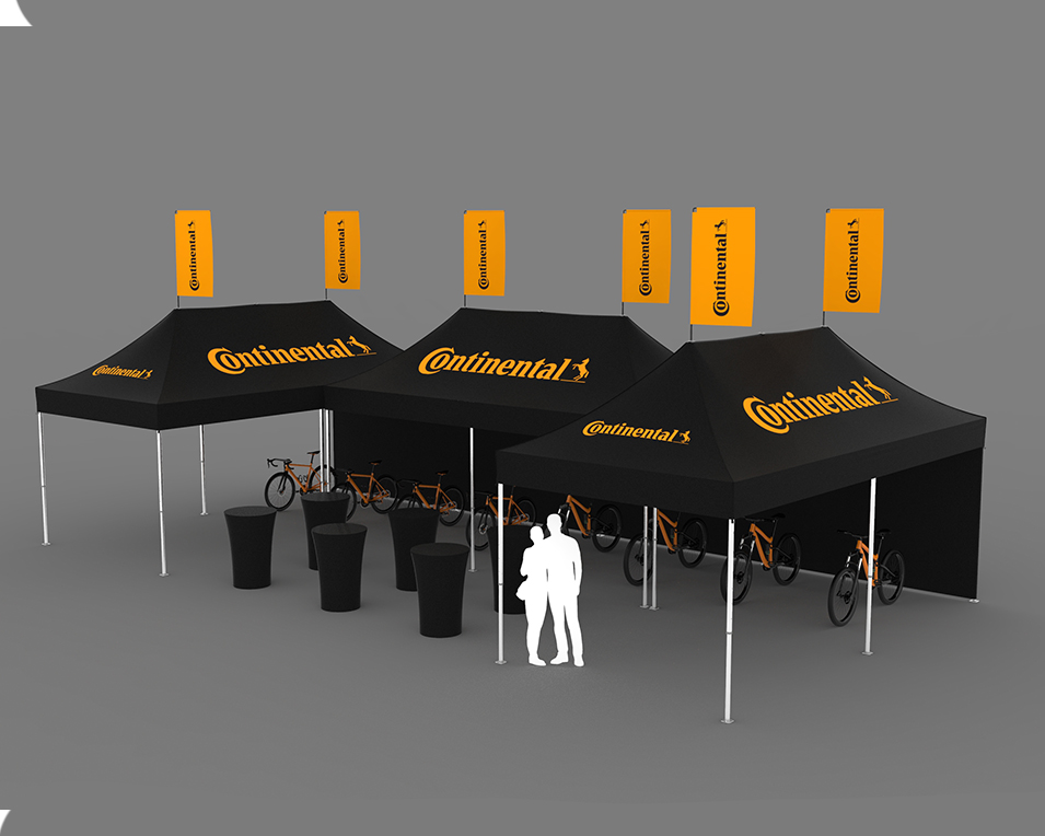 Continental Tire MONARCH 10x20 tents with peak flags.