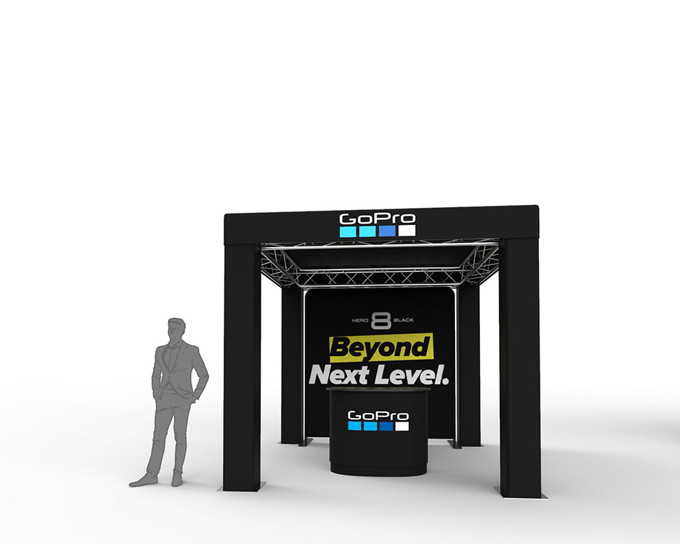 A trade show exhibit for GoPro using truss