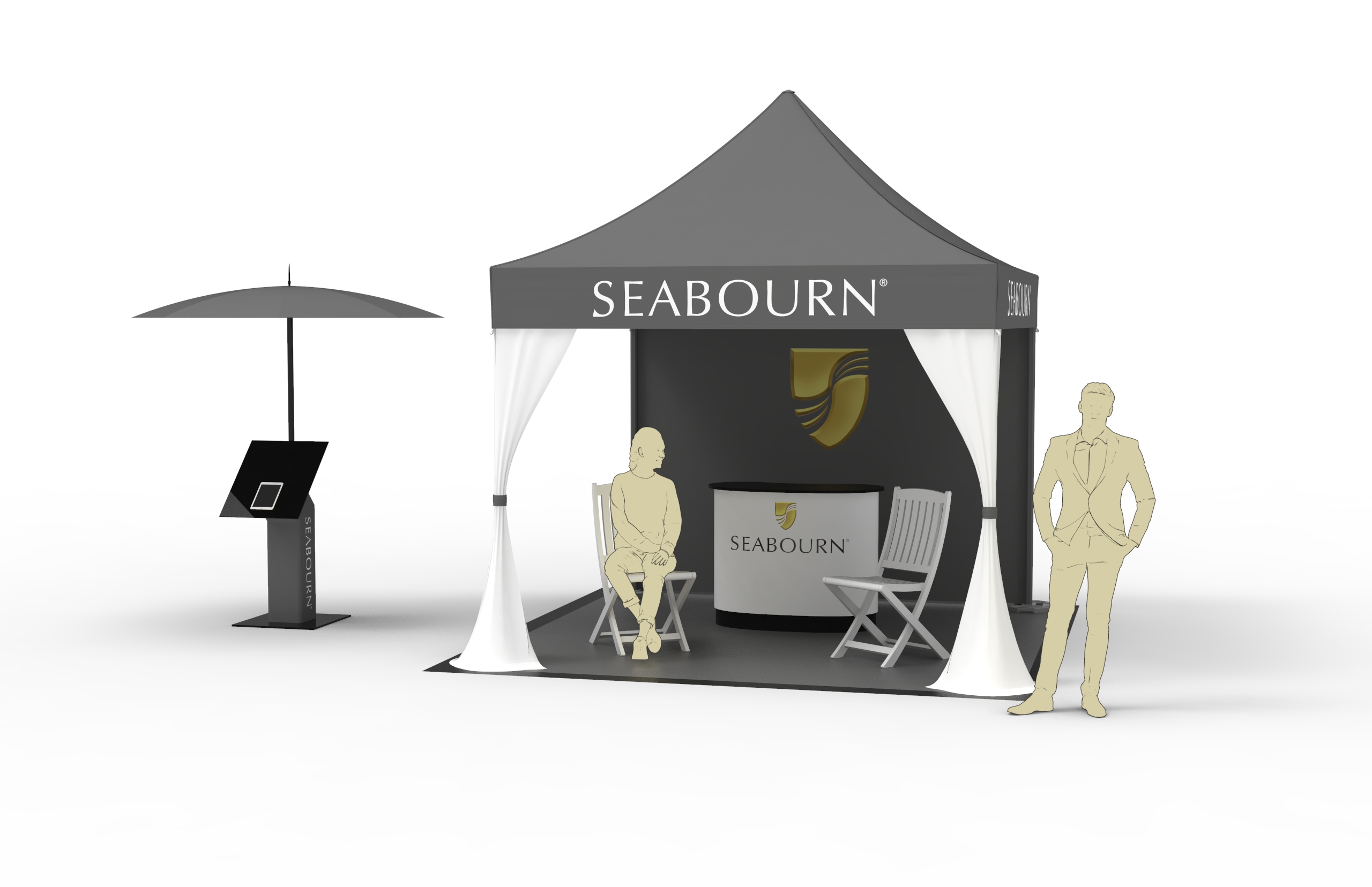 Seabourn Pop-up Tent With Curtains and Sign in Stand