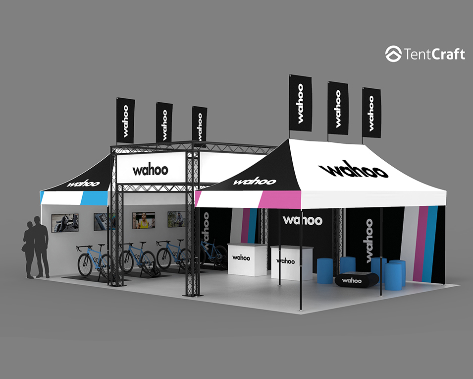 Rendering of large trade show exhibit for Wahoo