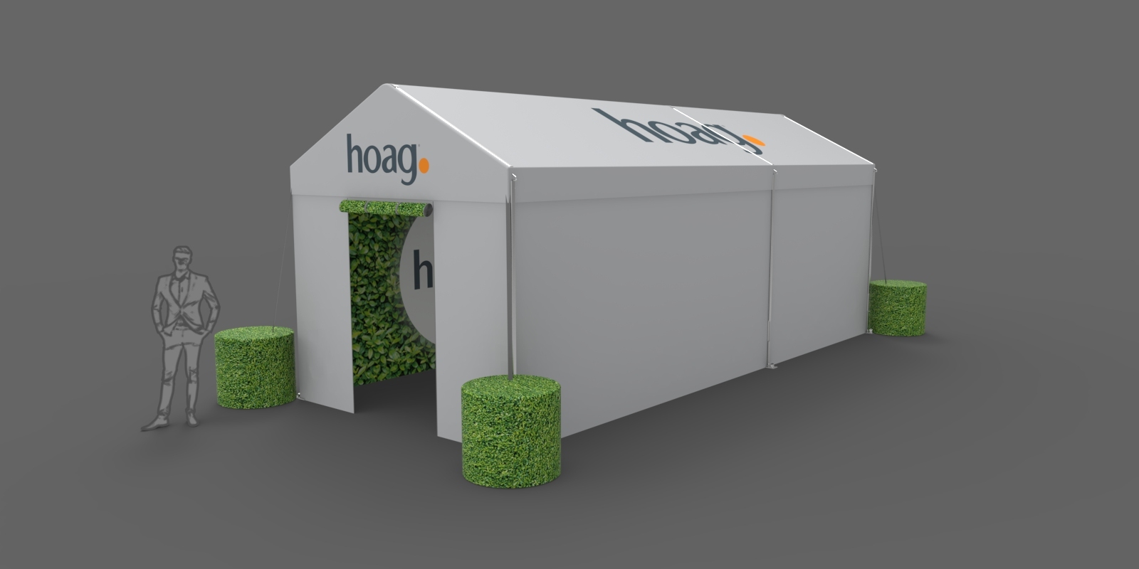 Smaller Hoag Frame Tent Exterior With Covered Water Barrels